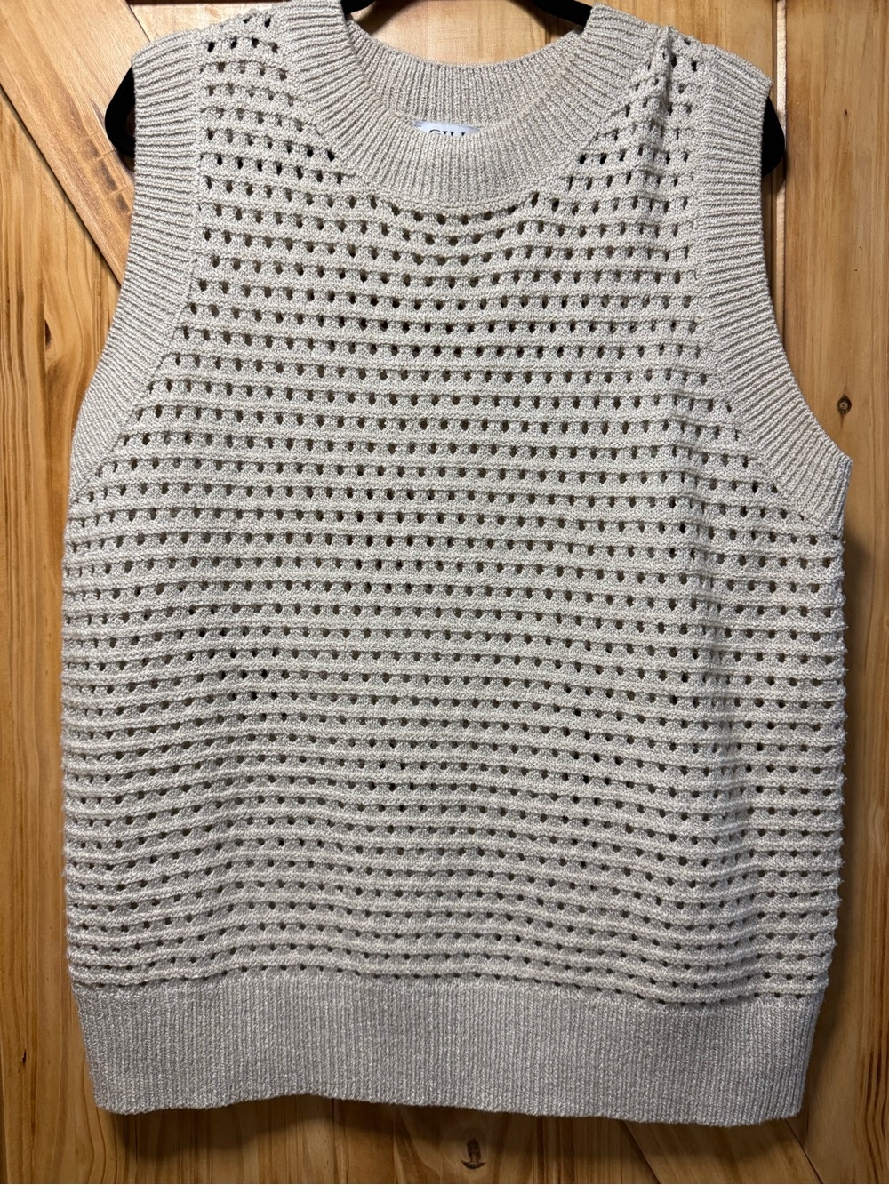 Gilli Open-Knit Sleeveless Crewneck Sweater Vest in Light Beige